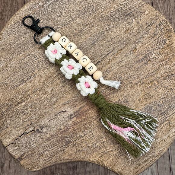 Macrame Charm Beaded Flower Purse Keychain Charm Boho Accessories FAST SHIP NEW - Picture 4 of 5